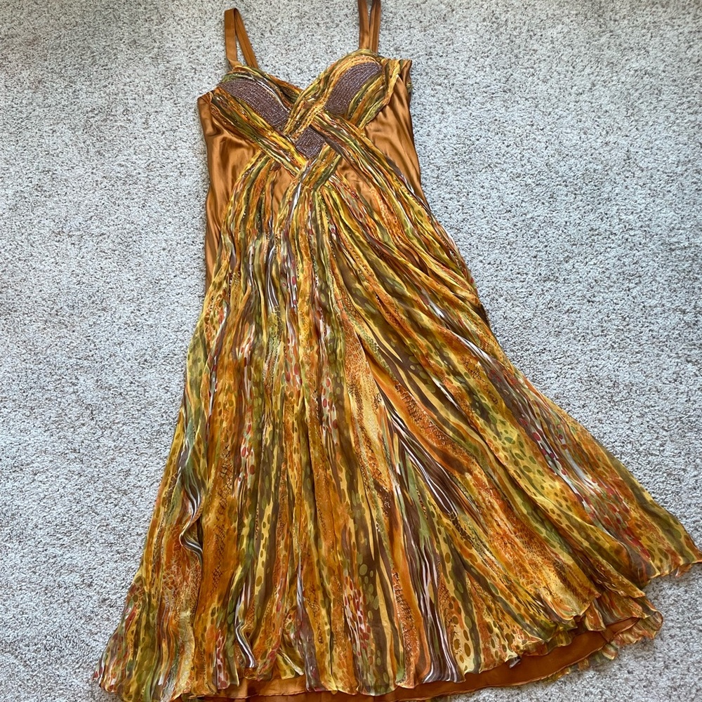 Laurence Miller Silk Orange Print Dress, Size XXL